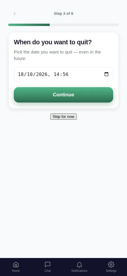 App screen: choosing your quit date